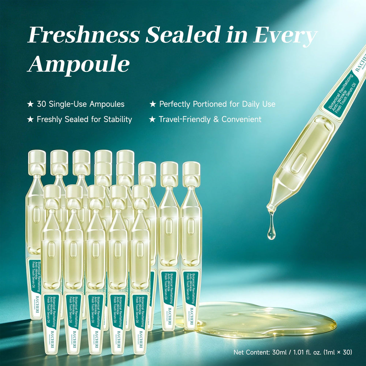 Anti-Aging Face Oil Serum Ampoules with Squalane, Camellia, Jojoba & Meadowfoam Seed Oil, 1ml x 30 G2354