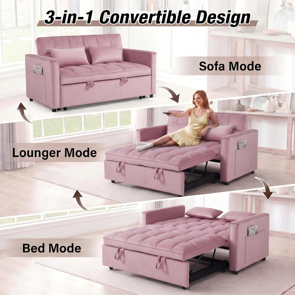 Pink Velvet 54" Sleeper Sofa R541561