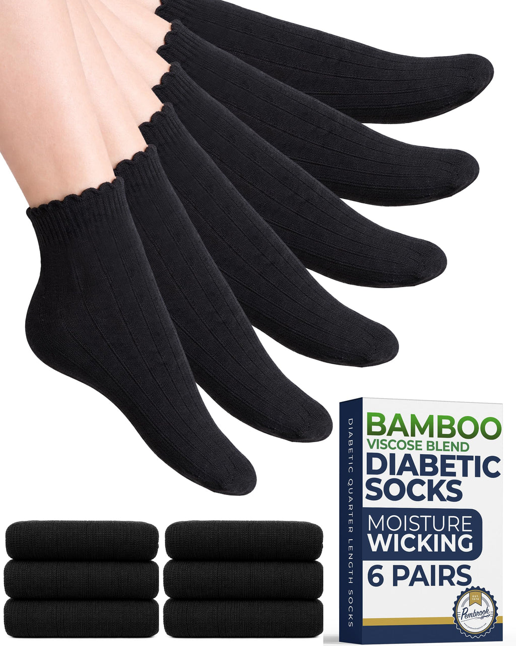 Knit Bamboo Viscose Diabetic Socks 6 Pairs Y986934