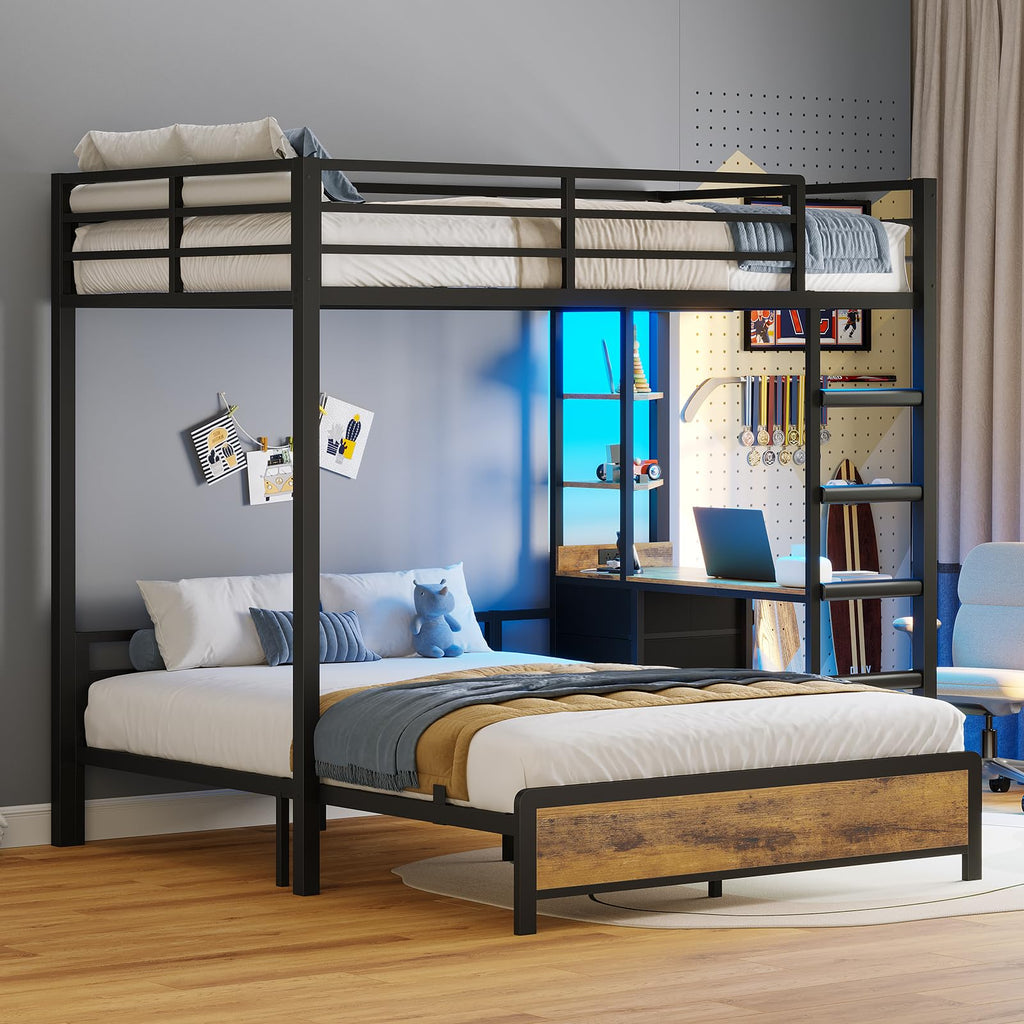 Twin Over Full Bunk Bed with Desk & 4 Storage Drawers, Black T86982