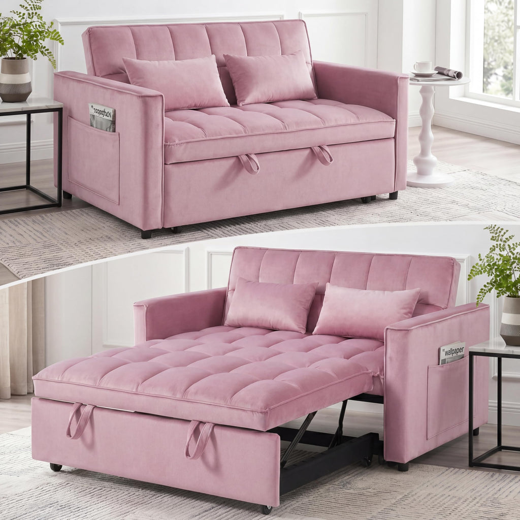 Pink Velvet 54" Sleeper Sofa R541561