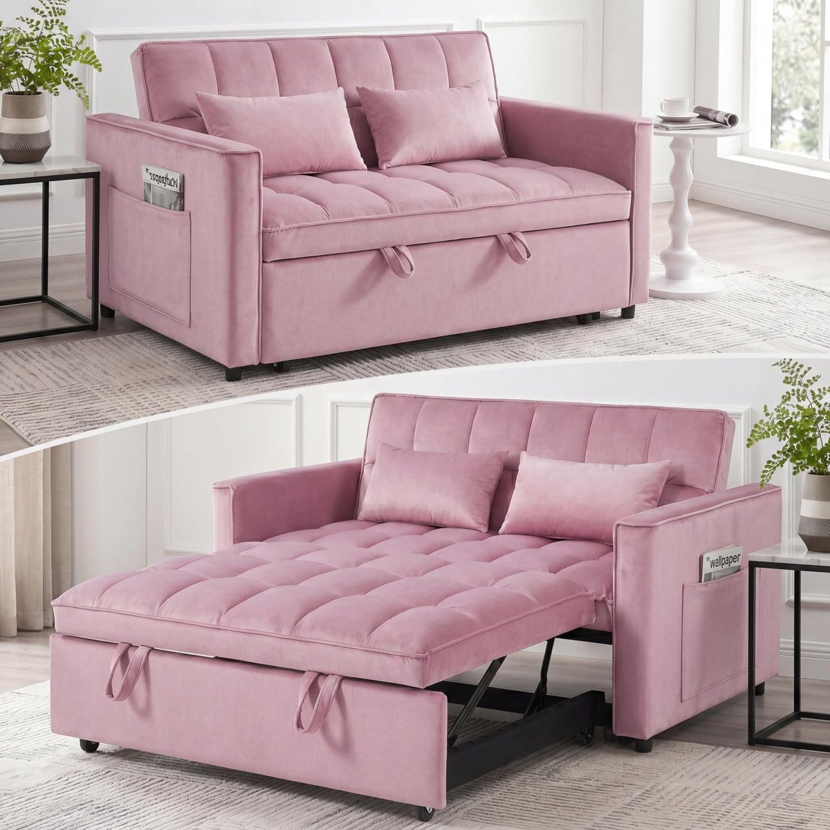 Pink Velvet 54" Sleeper Sofa R541561