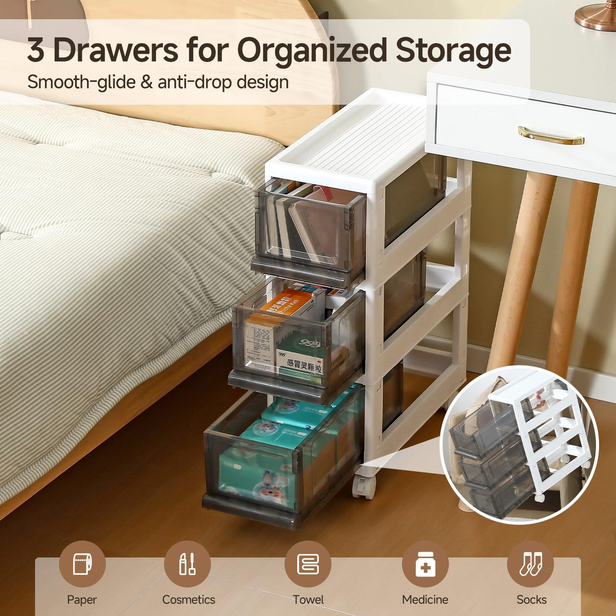3 Drawer Plastic Storage Organizer with Wheels Y95645