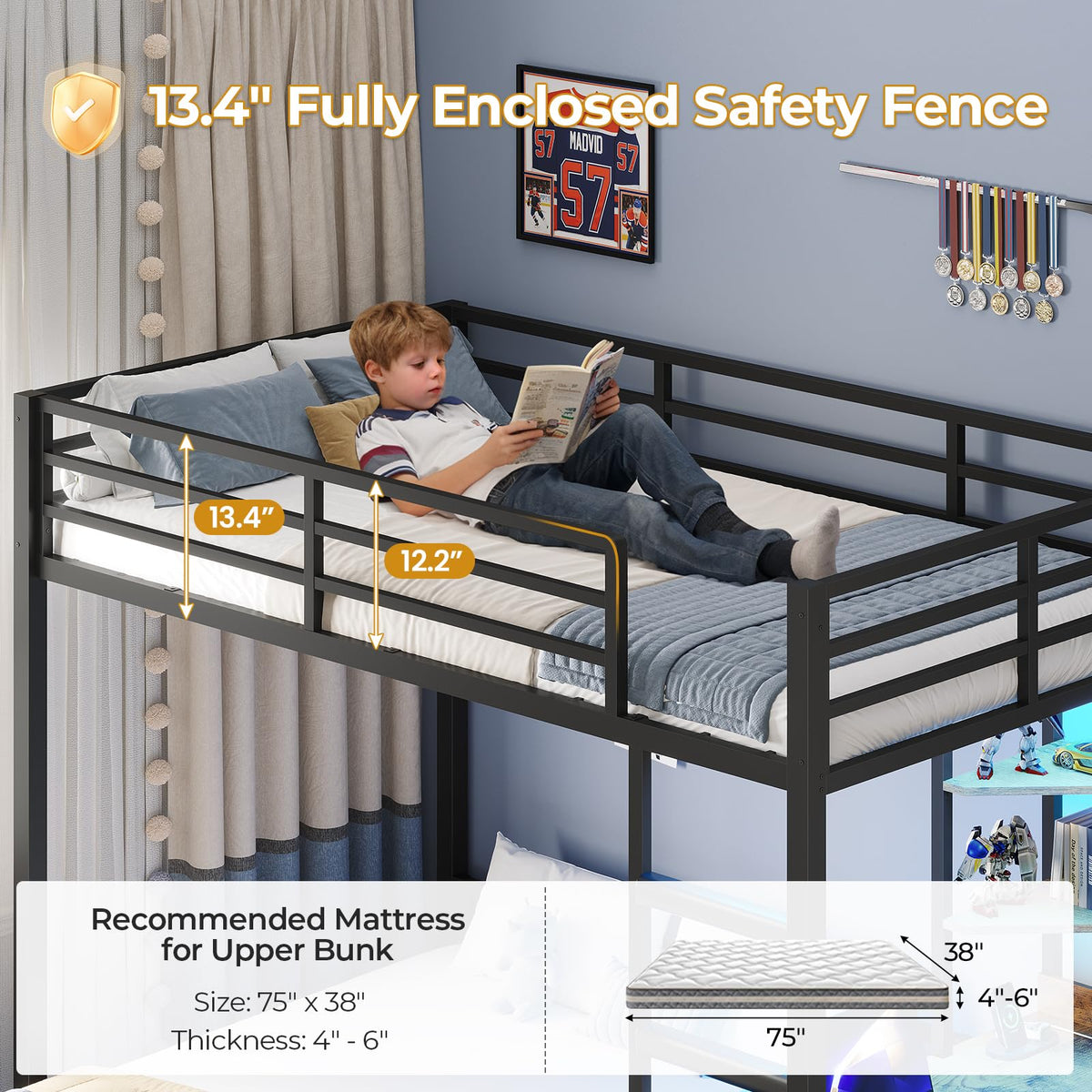 Twin Over Full Bunk Bed with Desk & 4 Storage Drawers, Black T86982