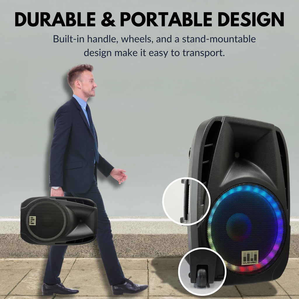 15" 2000W Portable PA Speaker System with Wireless Microphones D8199