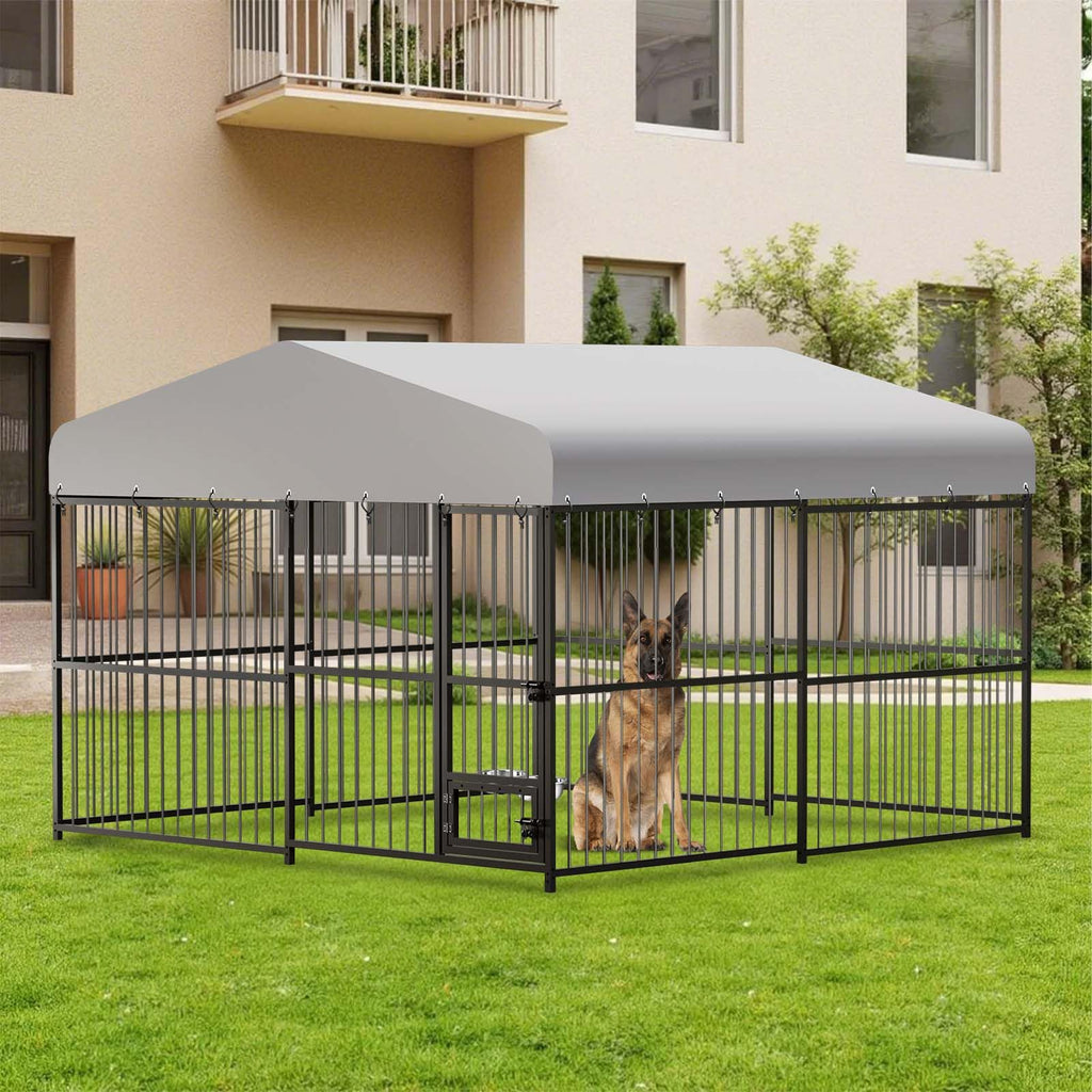 10x10x6 ft Heavy-Duty Outdoor Dog Kennel with Roof R9711