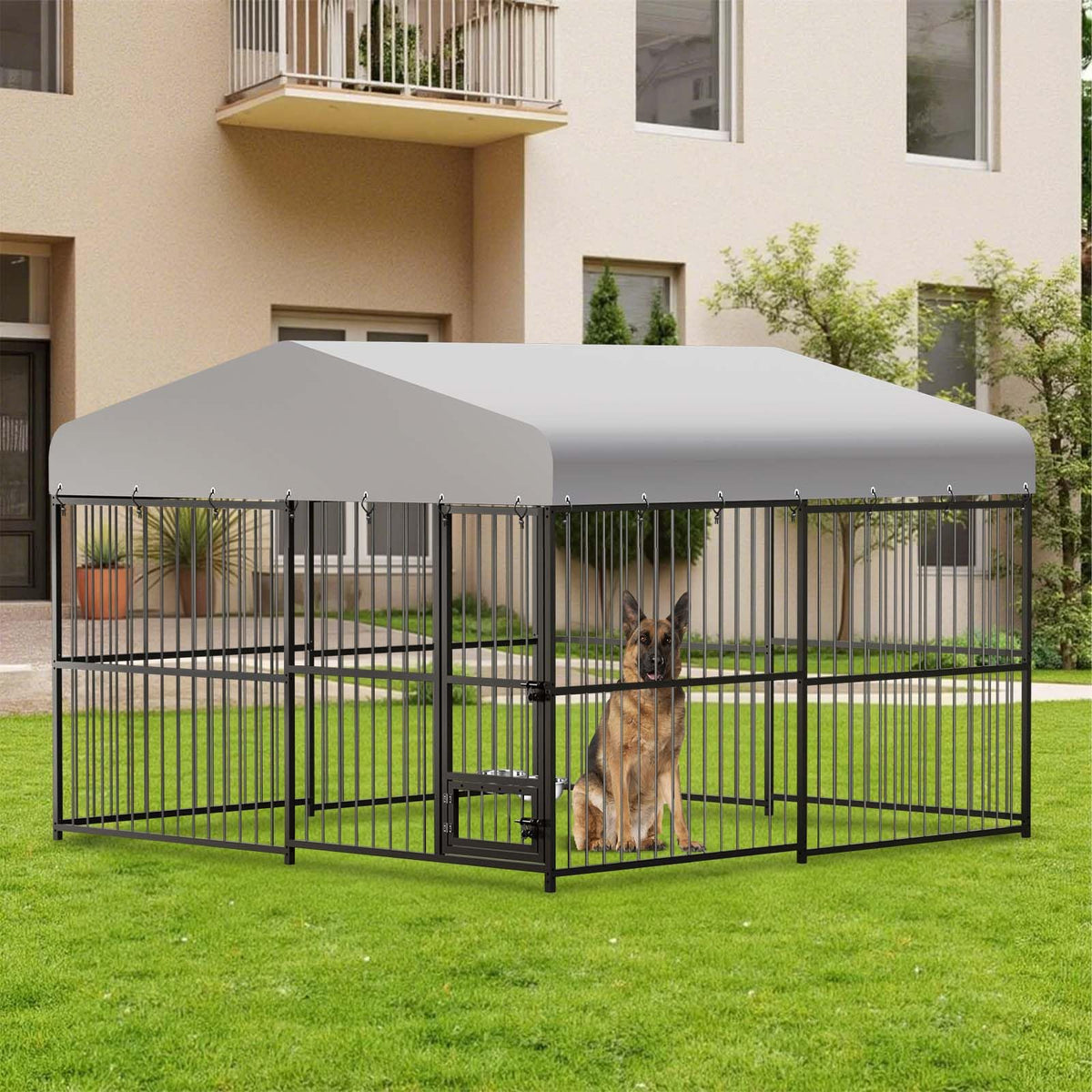 10x10x6 ft Heavy-Duty Outdoor Dog Kennel with Roof R9711