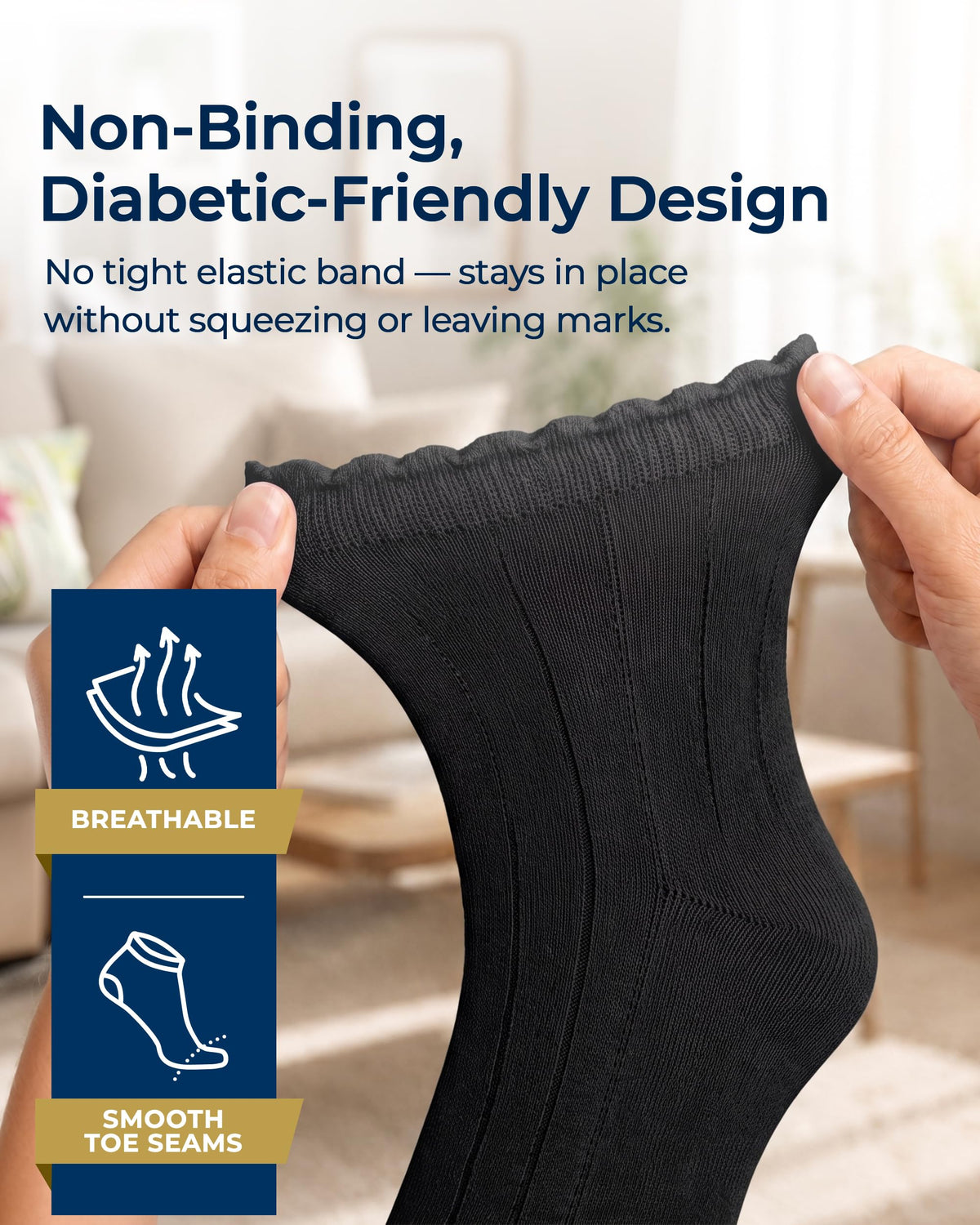 Knit Bamboo Viscose Diabetic Socks 6 Pairs Y986934