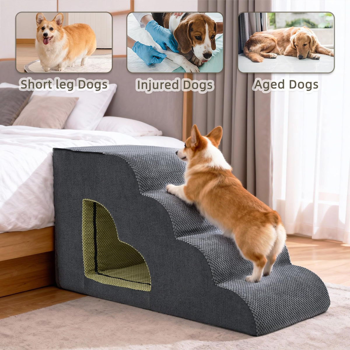 6 Step Non-Slip Grey Dog Stairs Q5939