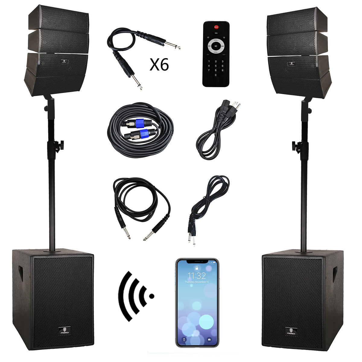 4000W PA Speaker System Combo Set with Two 12 Inch Subwoofers and 8 Line Array Speakers X7118