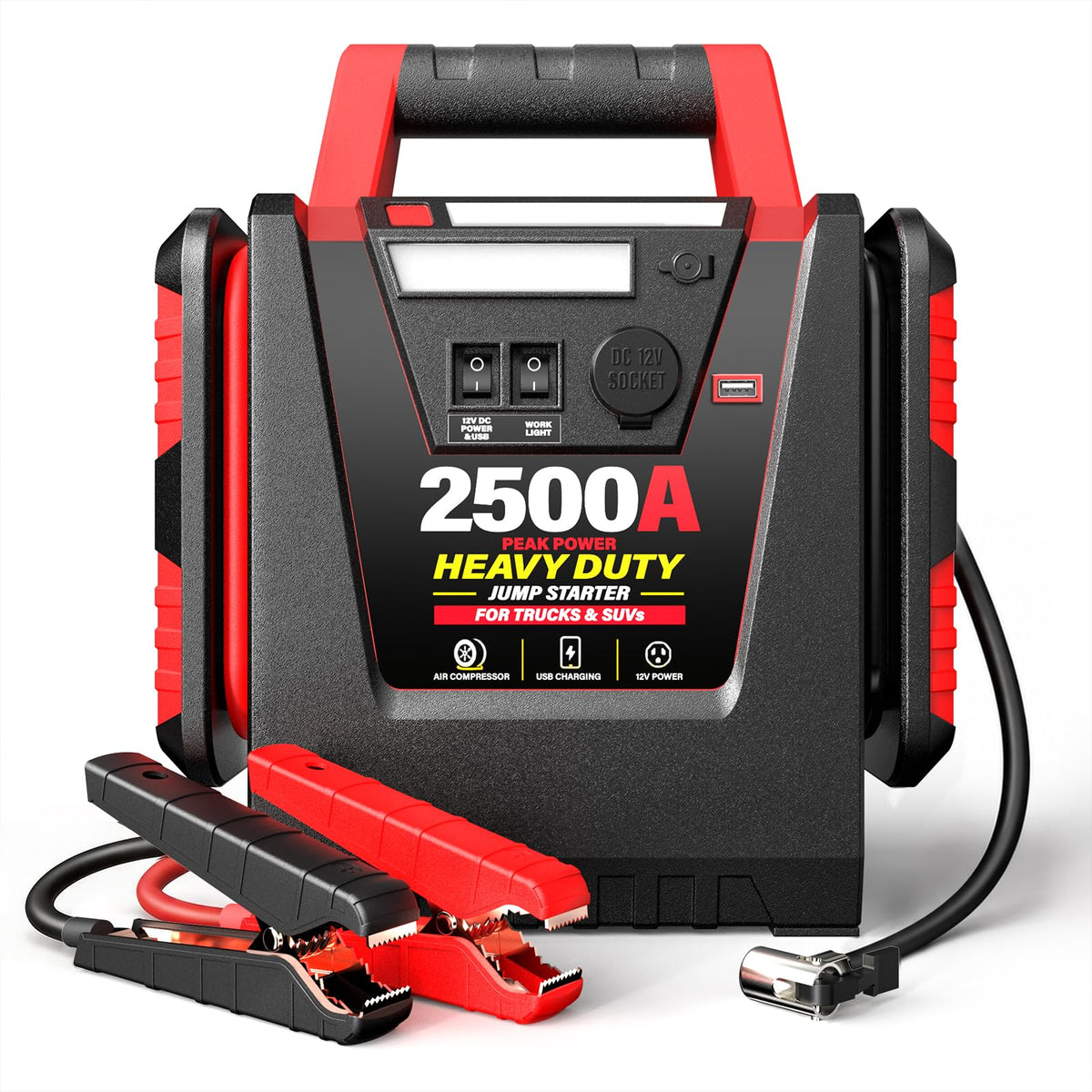 12V Portable Car Jump Starter with Air Compressor and Work Light W875