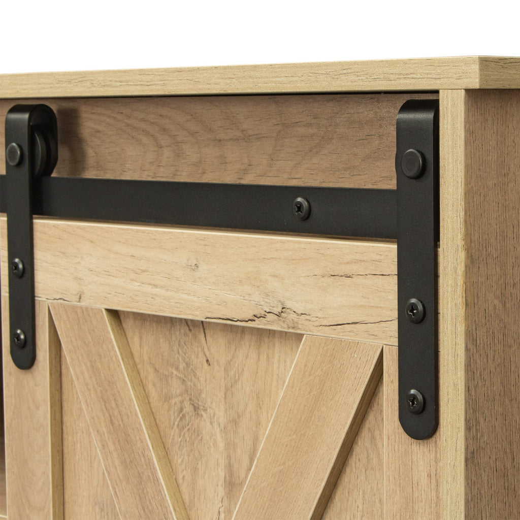 Rustic Oak Wood TV Stand with Sliding Barn Door K8235