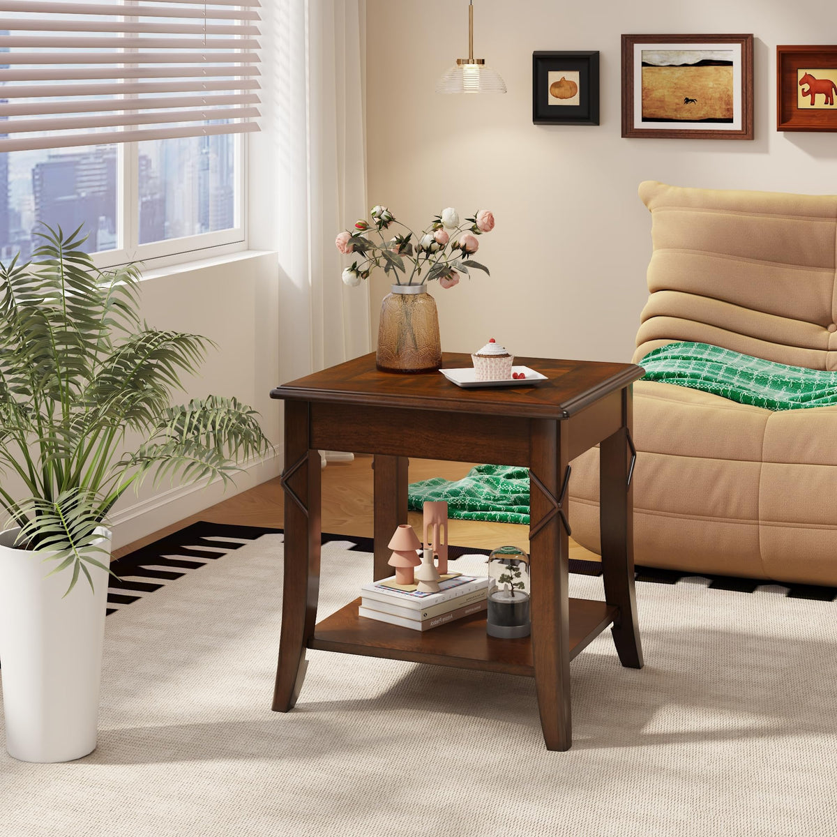 Solid Wood End Table with Storage Shelf M2672