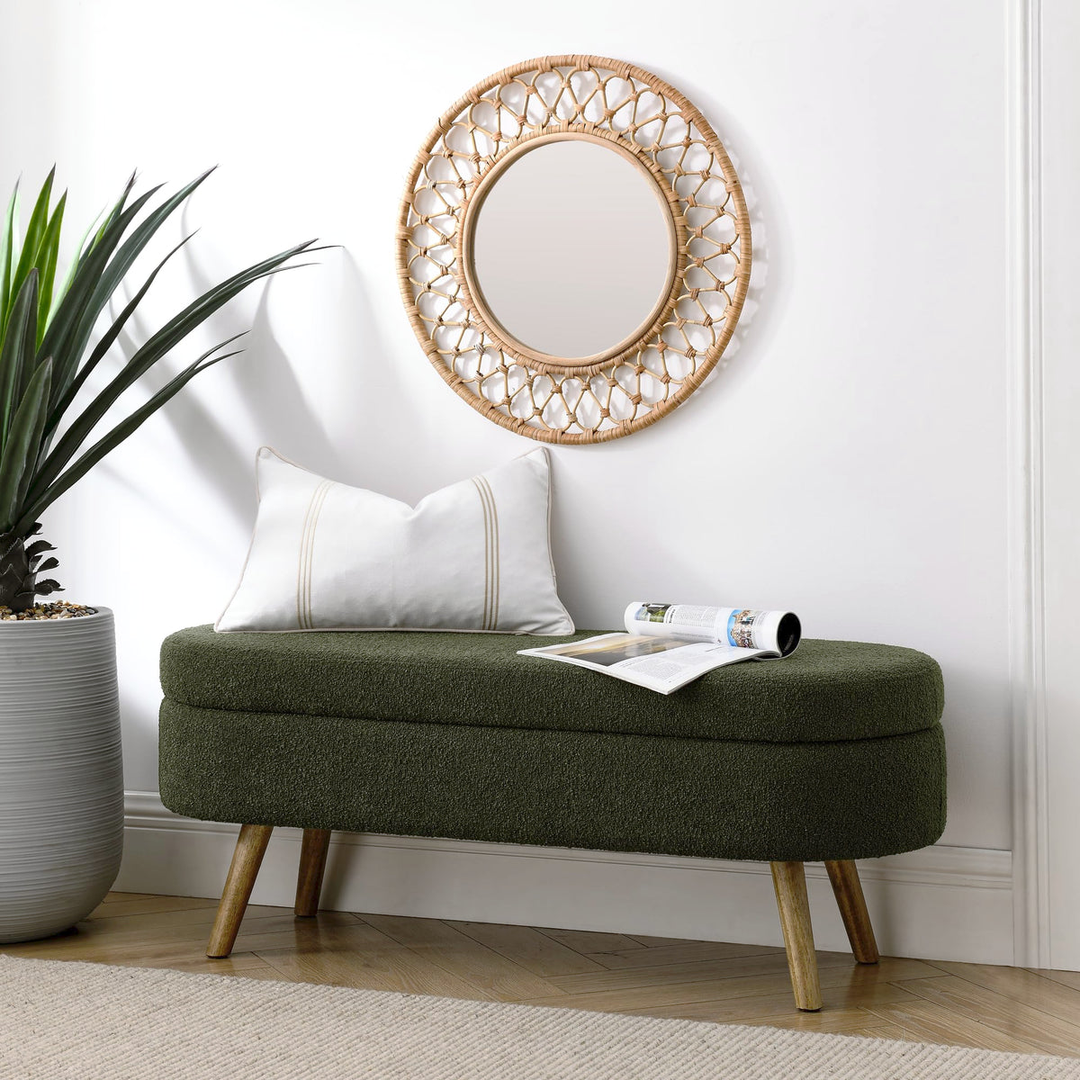 Oval Storage Bench with Rubber Wood Legs R89003