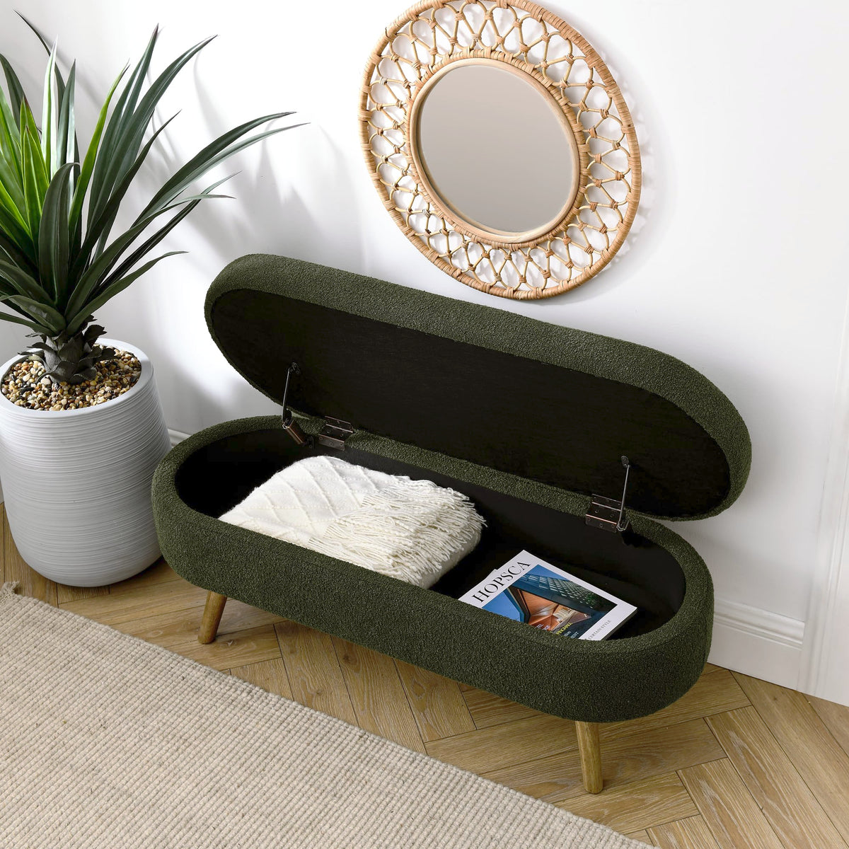 Oval Storage Bench with Rubber Wood Legs R89003