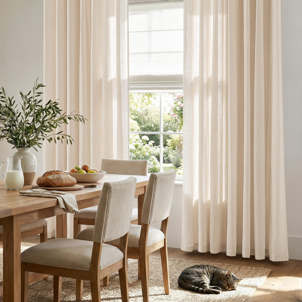 Linen Curtain 84 Inch Light Filtering Grommet 1 Panel Beige O8320
