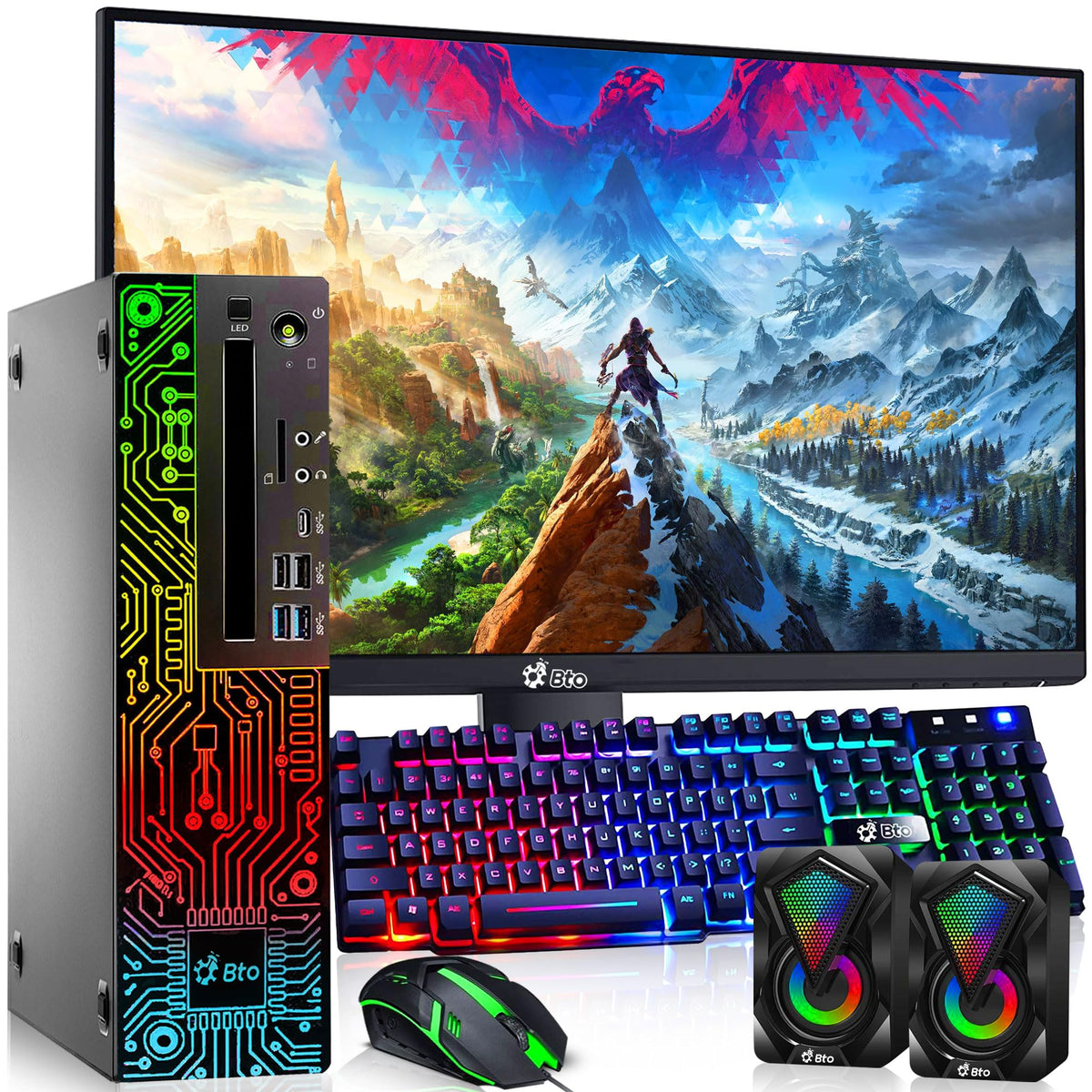 RGB Gaming Desktop PC Intel i5 16GB Ram 512GB SSD GeForce GT 1030 Windows 11 Pro D9748
