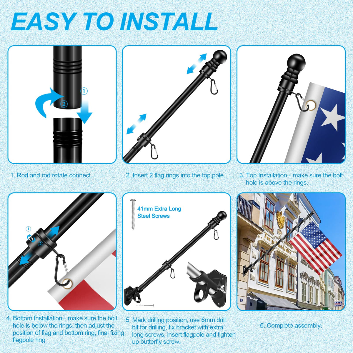 5 FT Stainless Steel Flag Pole Kit with Holder Bracket I227