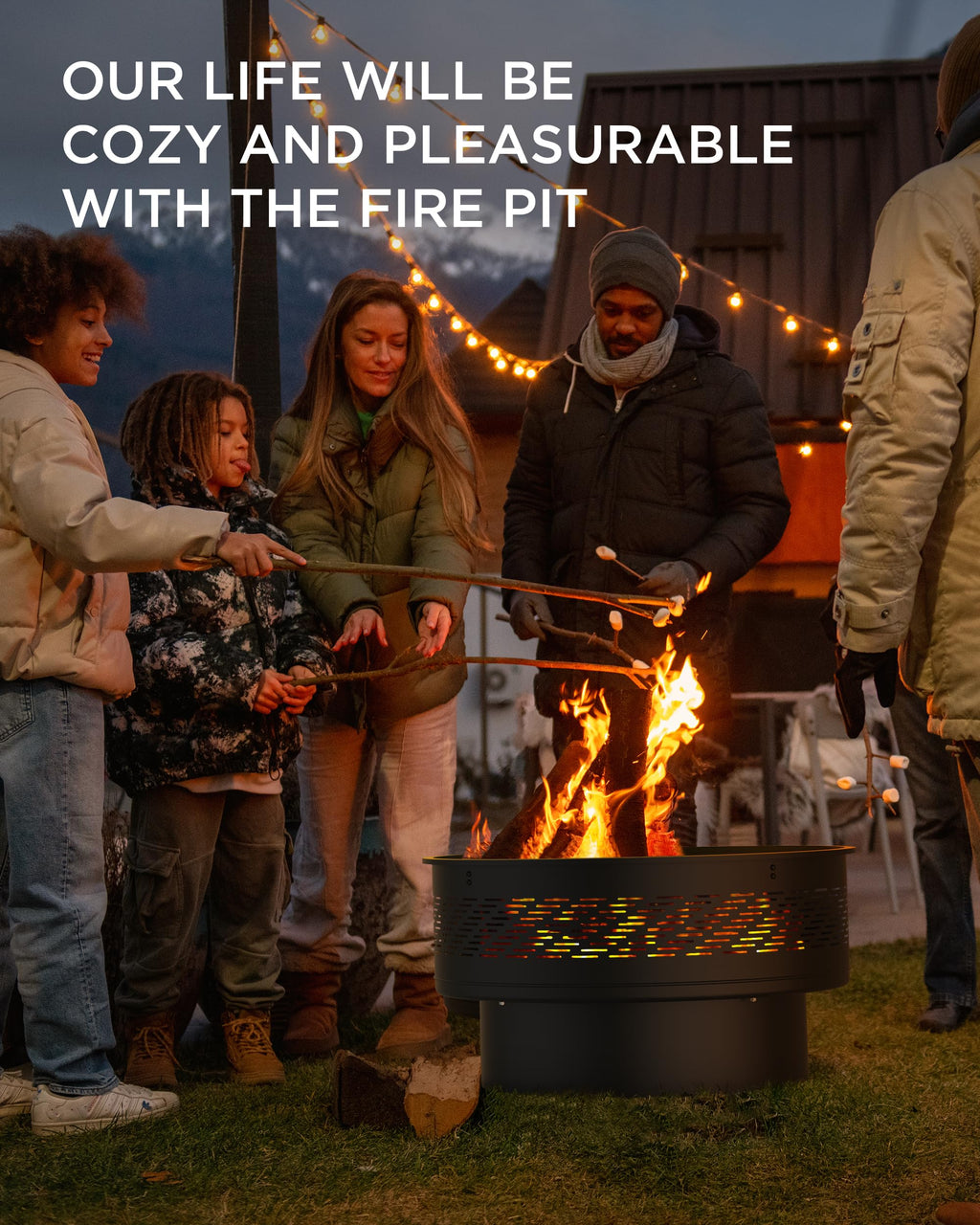 32" Round Wood Burning Fire Pit with Cooking Grill E51331