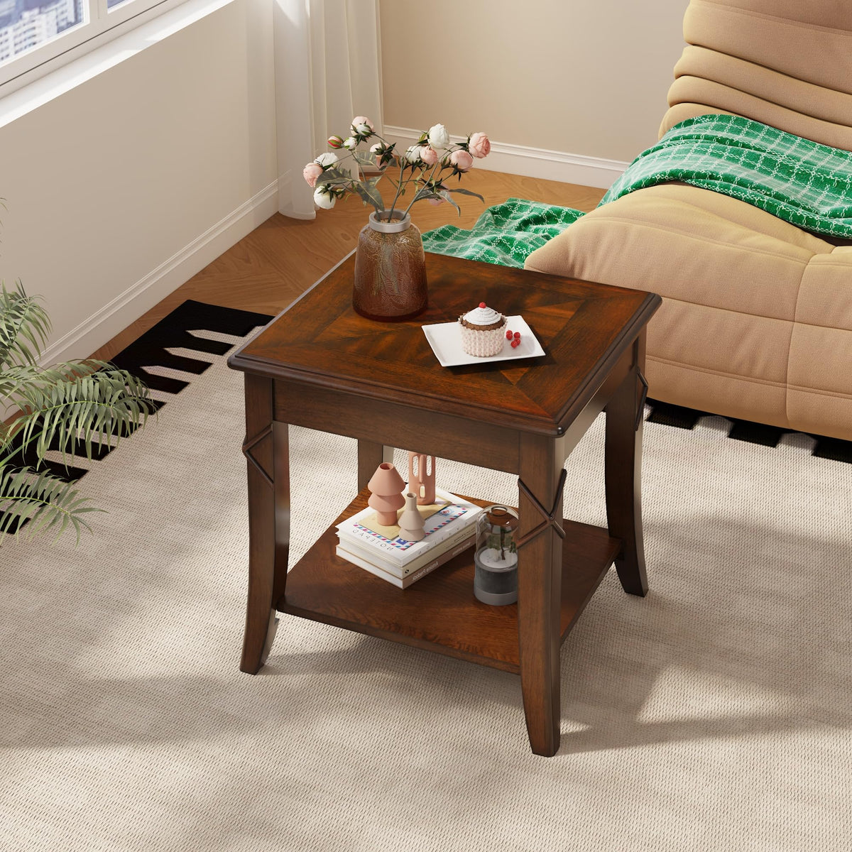 Solid Wood End Table with Storage Shelf M2672