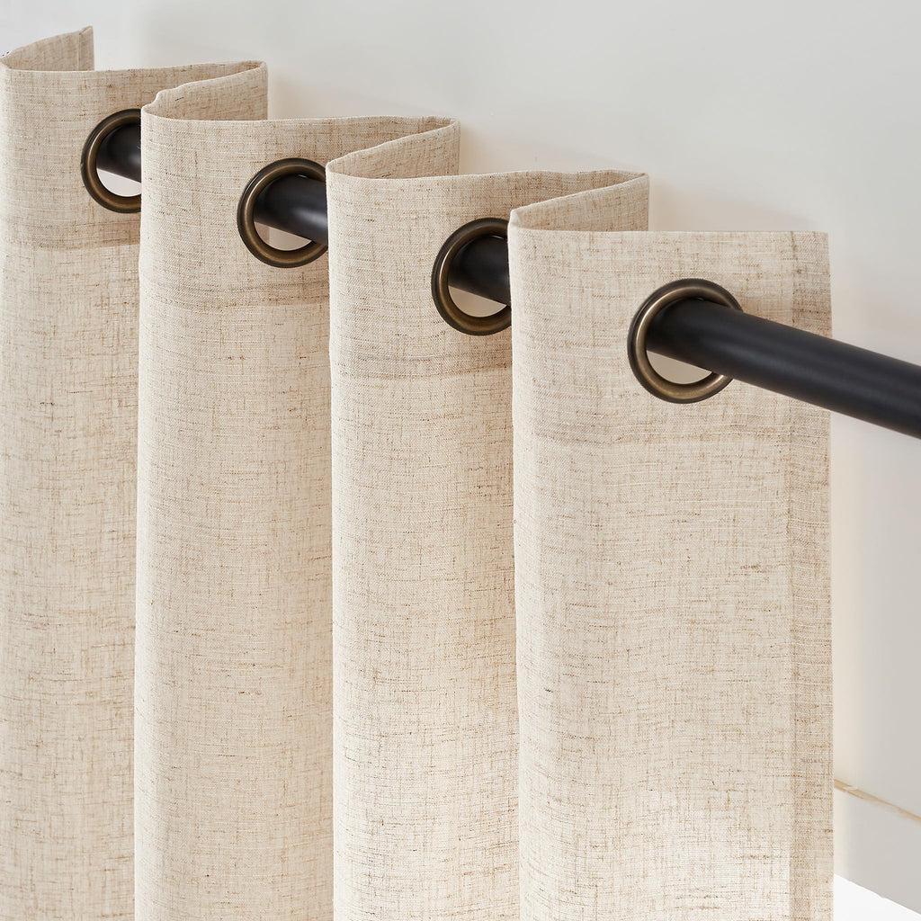 Linen Curtain 84 Inch Light Filtering Grommet 1 Panel Beige O8320