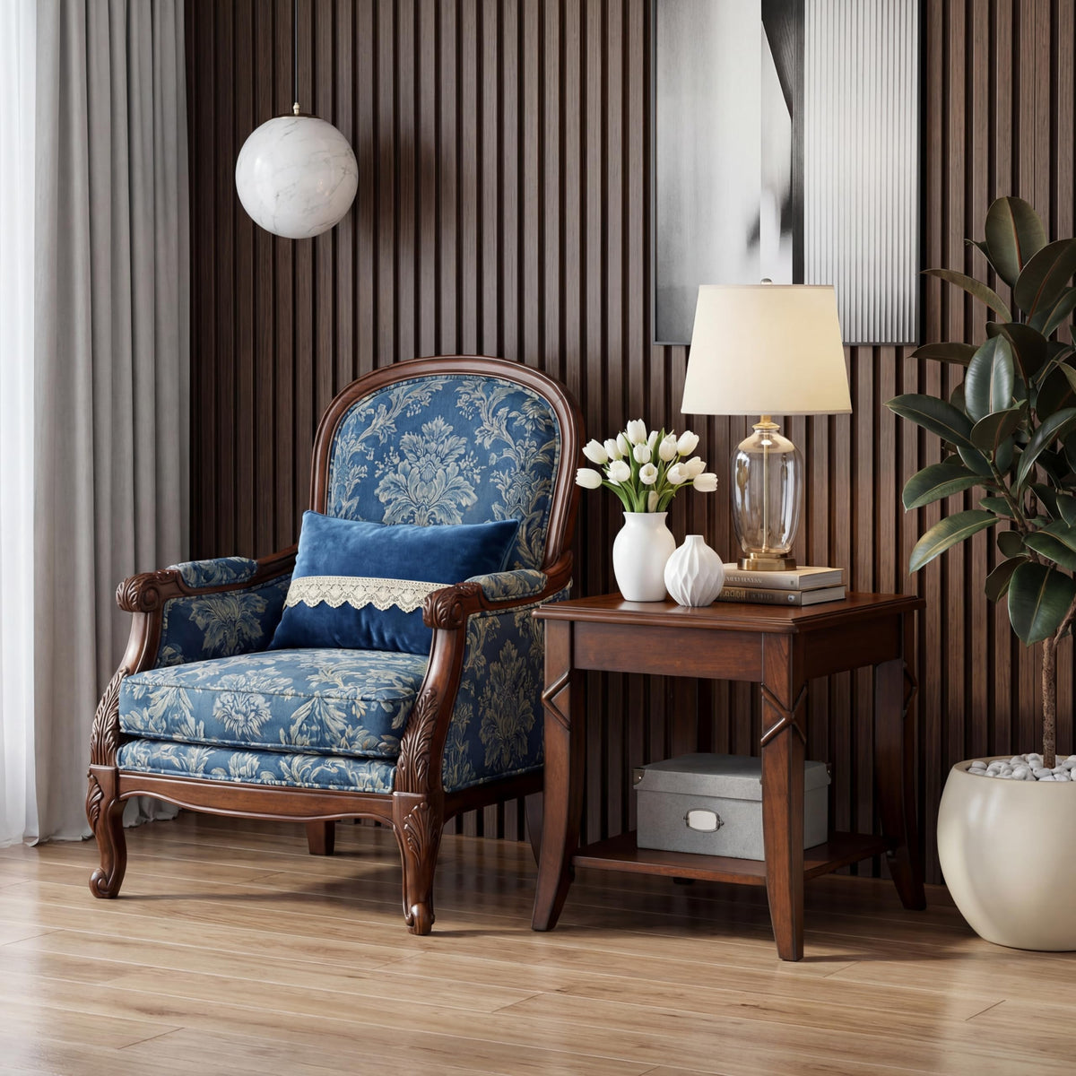Solid Wood End Table with Storage Shelf M2672